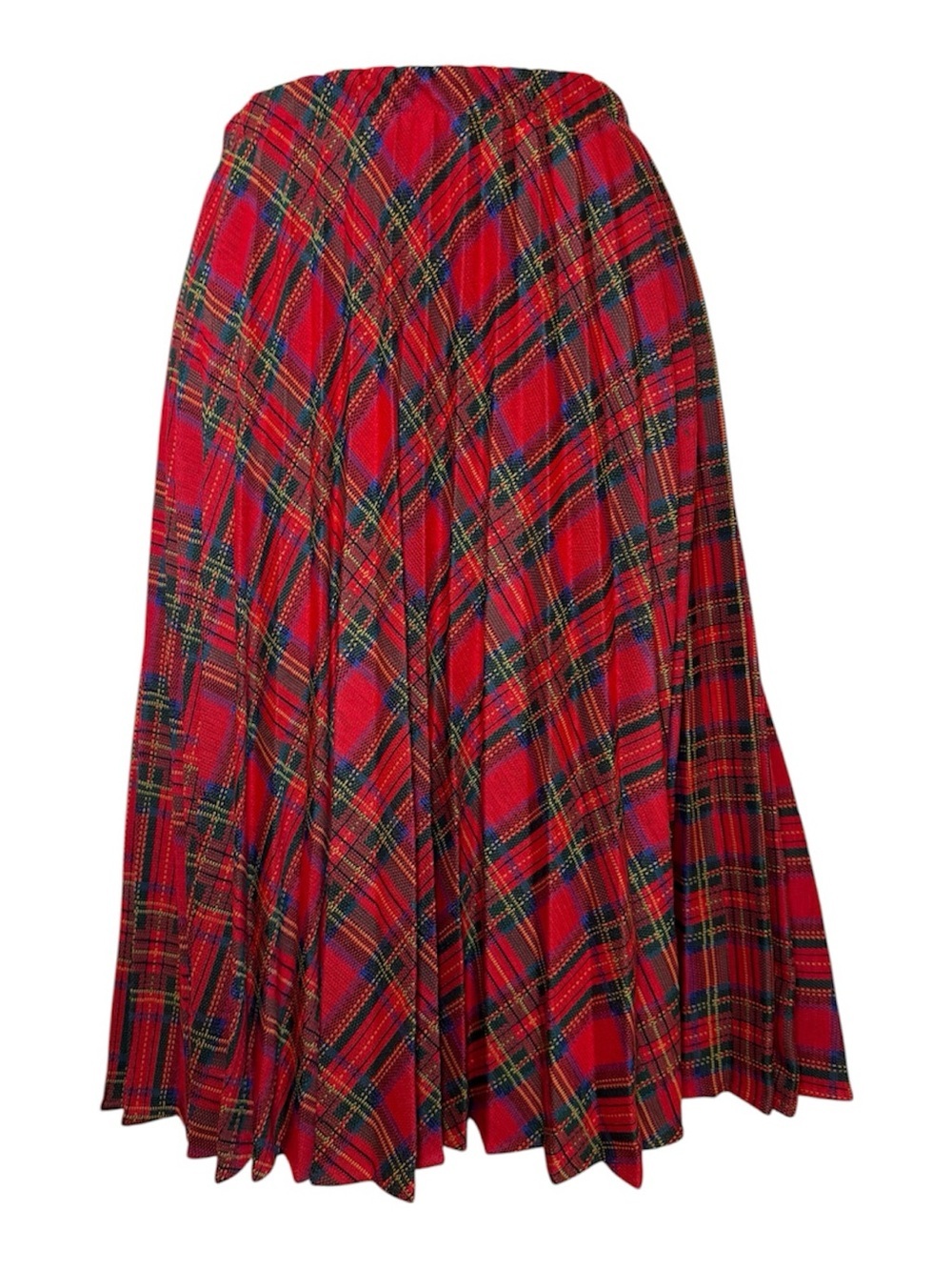 Vintage Red Plaid Pleated Knit Skirt by Lori of California Made in USA Size 14